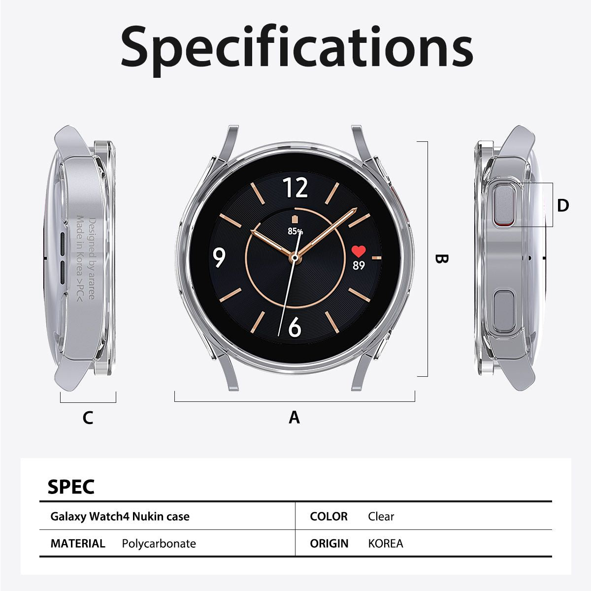 Araree NUKIN Samsung Galaxy Watch 4 (2021) Crystal Clear Transparent Cover Hard PC Protective Lightweight Scratchproof Case