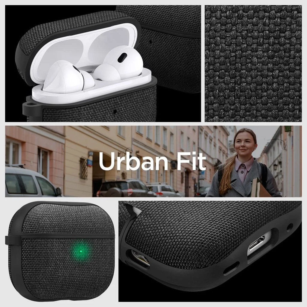 Spigen Urban Fit Designed for Airpods Pro 2 Case (2022), Premium Fabric with Keychain - Black