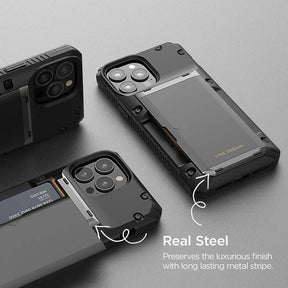 VRS DESIGN Damda Glide Pro for iPhone 13 / Pro / Pro Max Sturdy Semi Auto Wallet [4 Cards] Case