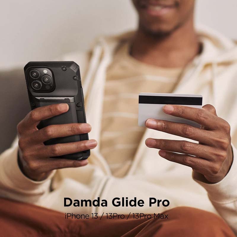 VRS DESIGN Damda Glide Pro for iPhone 13 / Pro / Pro Max Sturdy Semi Auto Wallet [4 Cards] Case