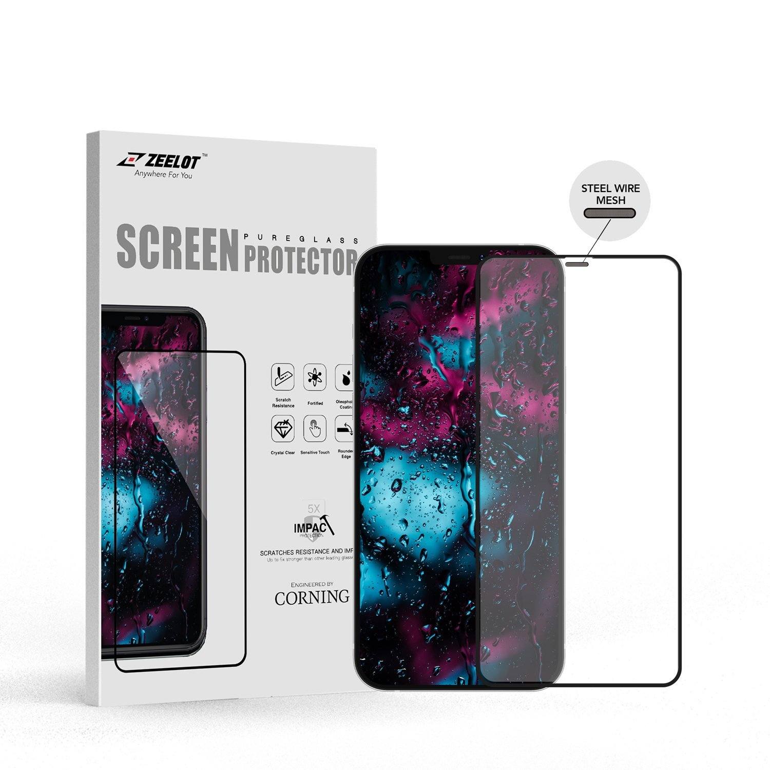 ZEELOT iPhone 12 / Pro / Pro Max / Mini PureGlass Matte Entire View Steel Wire Matte Screen Protector Tempered Glass
